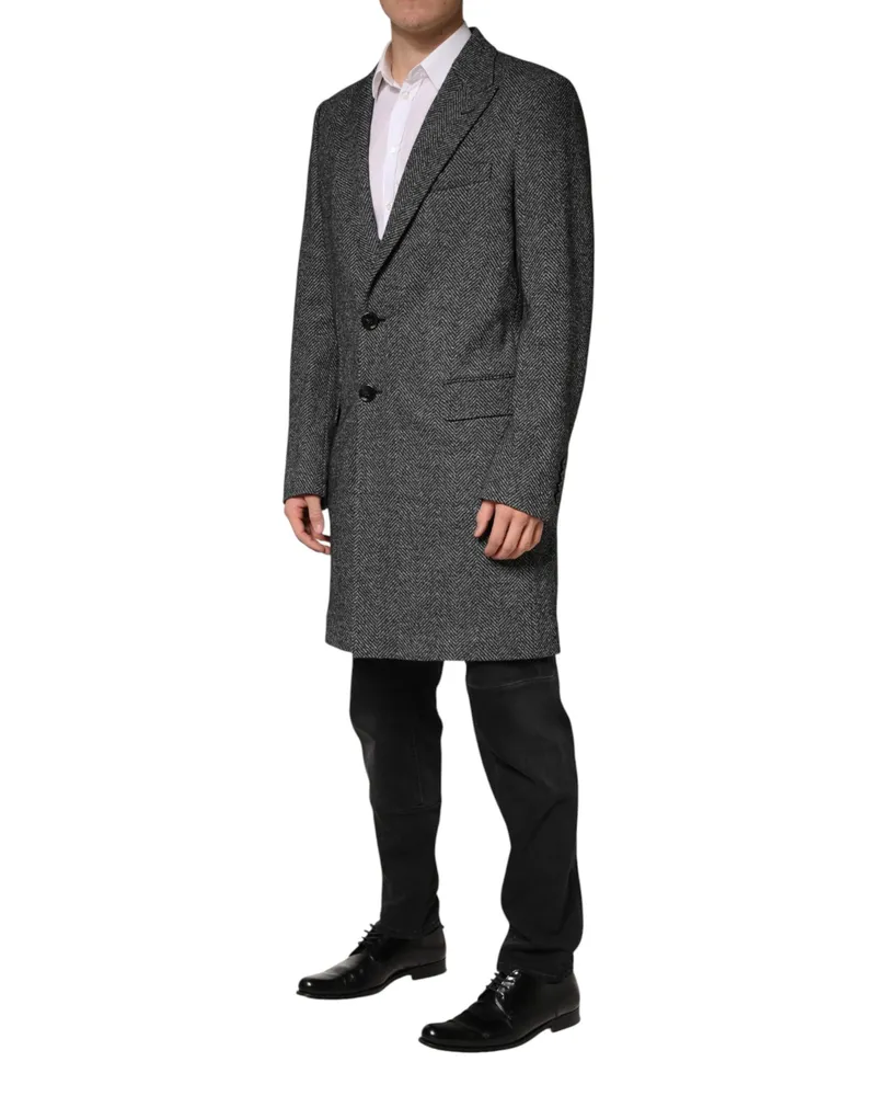 Dolce & Gabbana Gray Wool Blend Long Trench Coat Men Jacket Virgin Cotton Polyester Clothing Gray