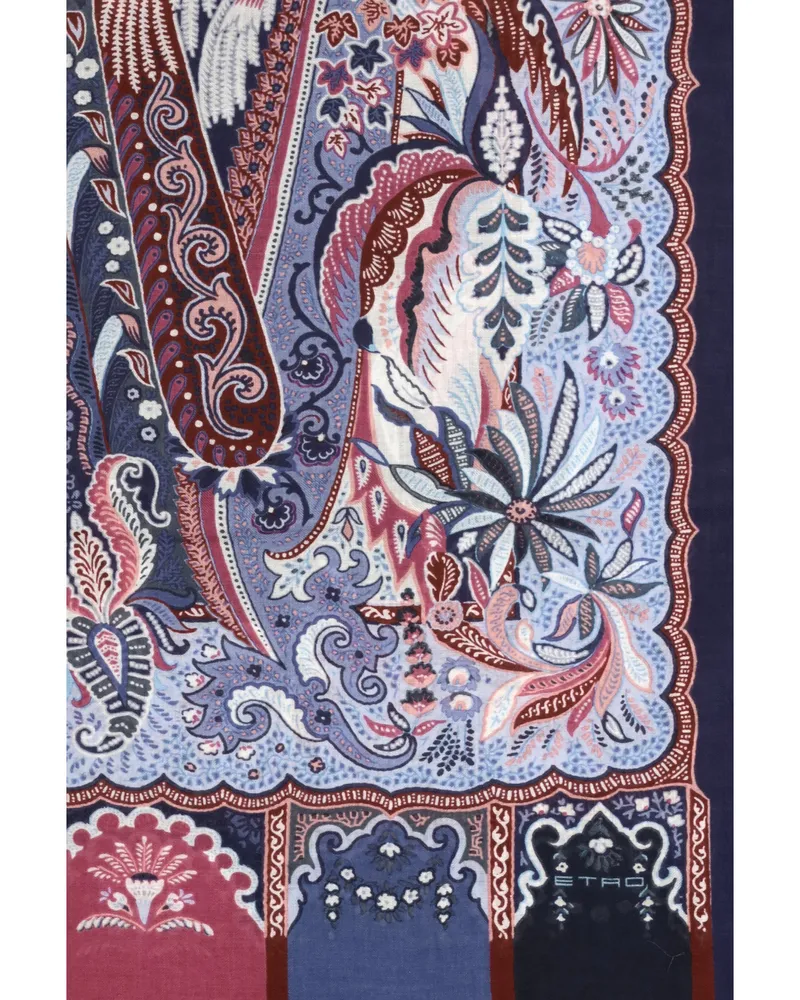 Etro Men's Scarf Orfeo Modal Blue Print On Background Scarfs Blue