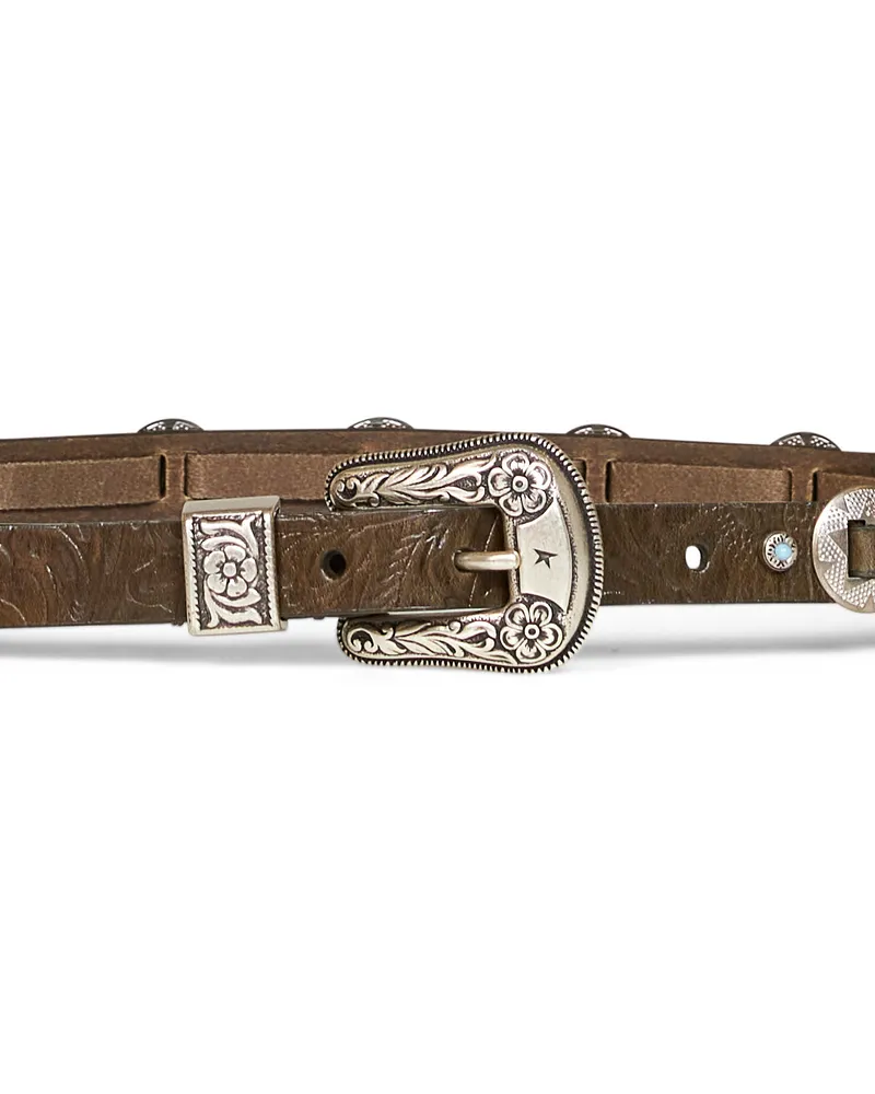 Golden Goose Women's Belt Thin Lace Embossed Calf Leather Green Green