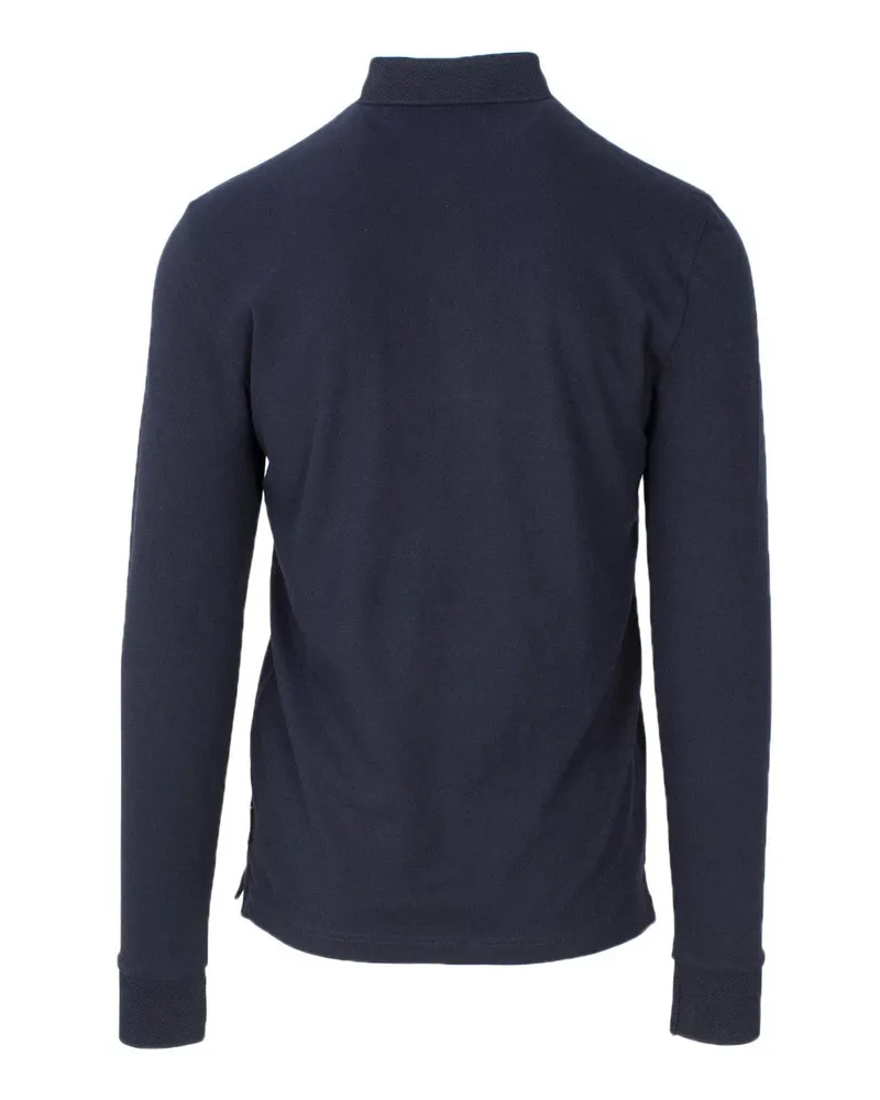 Armani Exchange Long-Sleeve Cotton Polo Shirt — Navy Navy