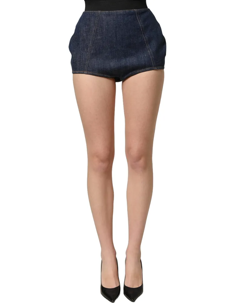 Dolce & Gabbana Women Blue Cotton High Waist Denim Hotpants Shorts Blue