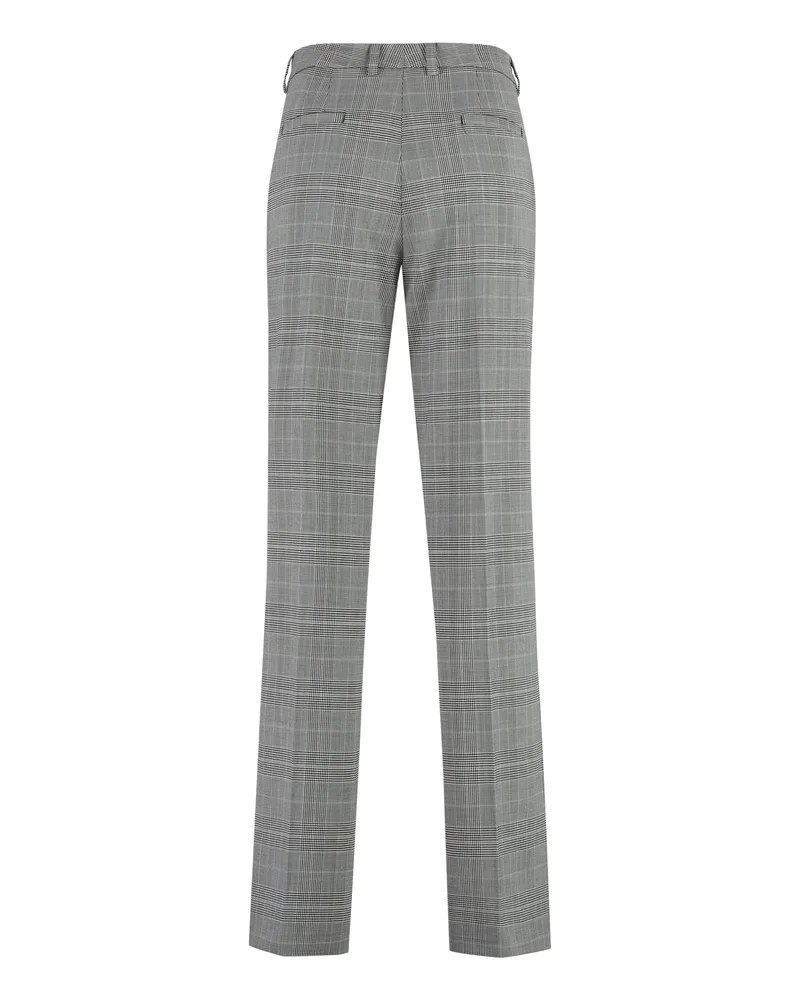 PT TORINO Women's Prince-Of-Wales Checked Trousers Grey Virgin Wool Trouser Suits Gray