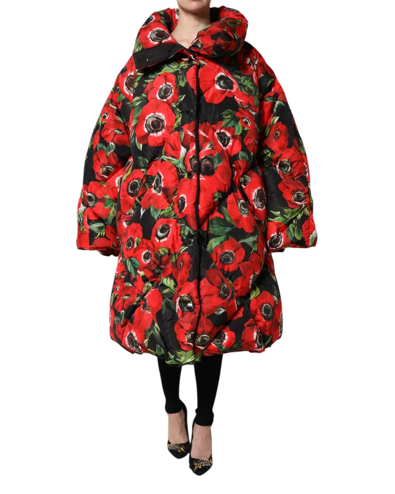 Dolce & Gabbana Women's Multicolor Floral Full Zip Padded Jacket Polyester Clothing Red