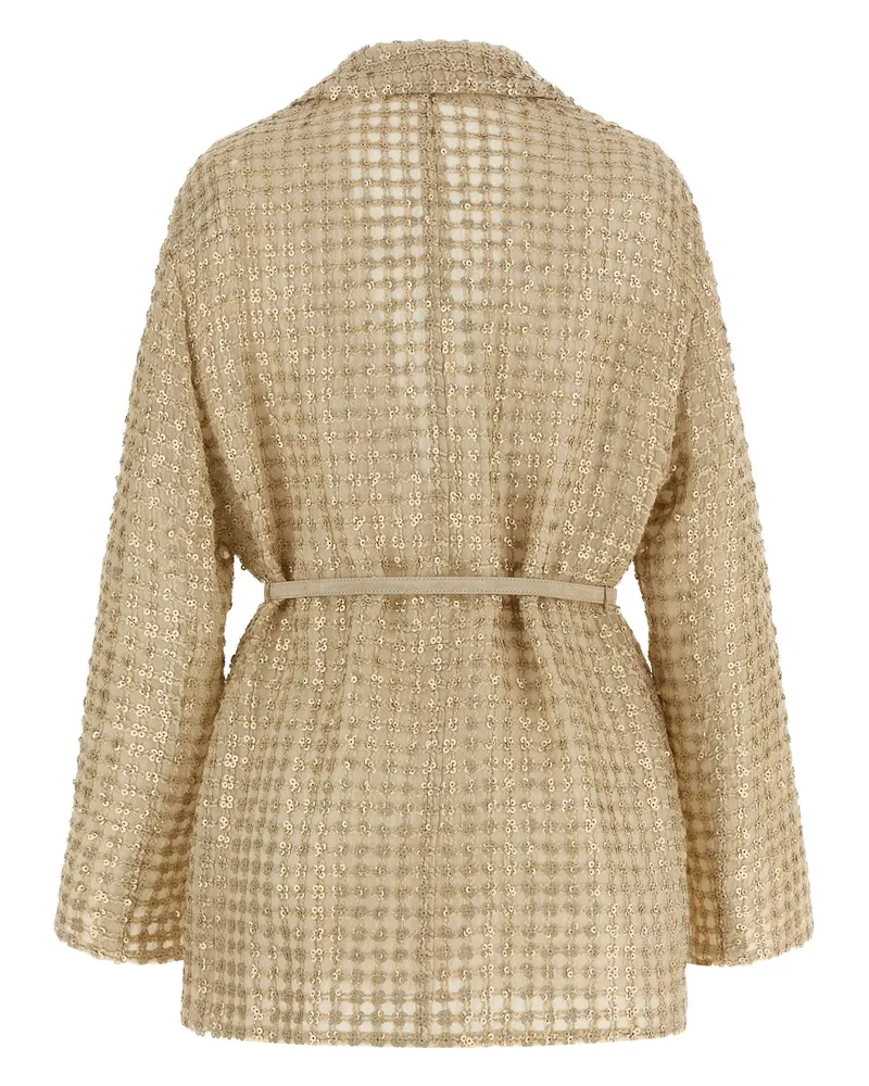 Brunello Cucinelli Sequin-Embroidered Organza Blazer — Beige Beige