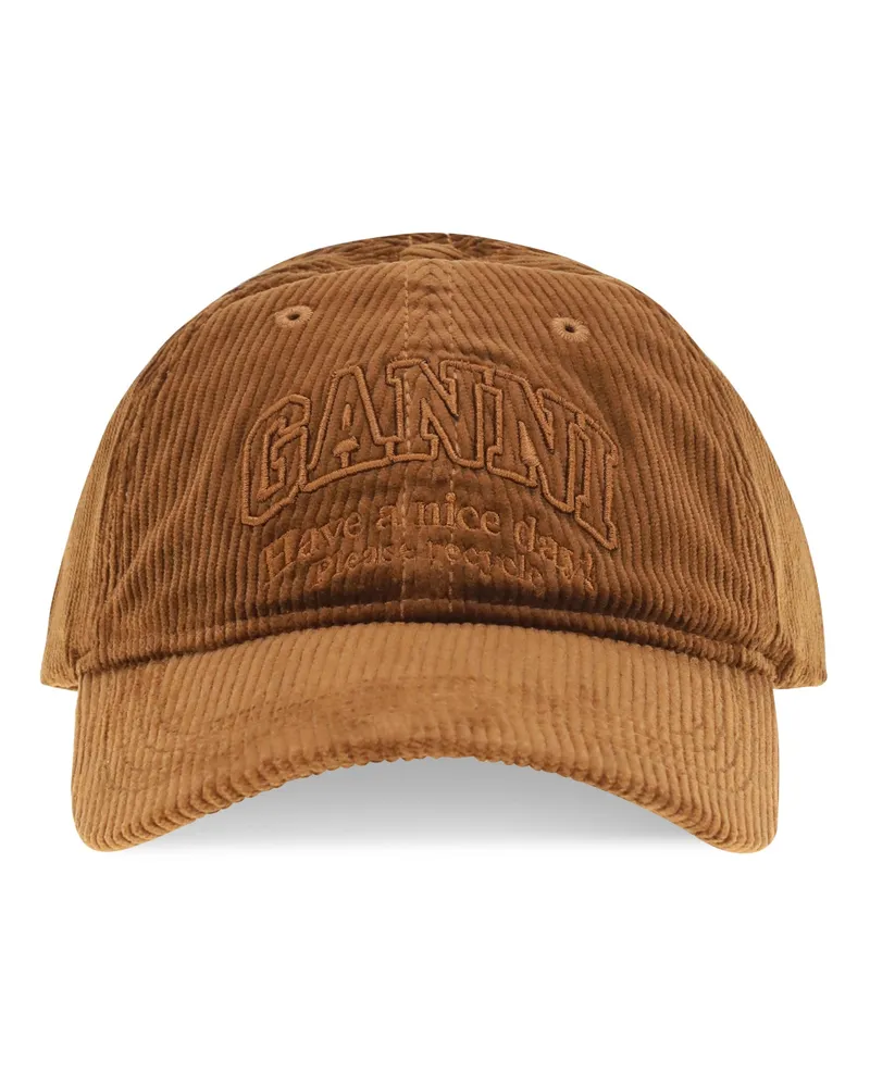 Ganni B3020261 Corduroy Baseball Cap — Brown Brown