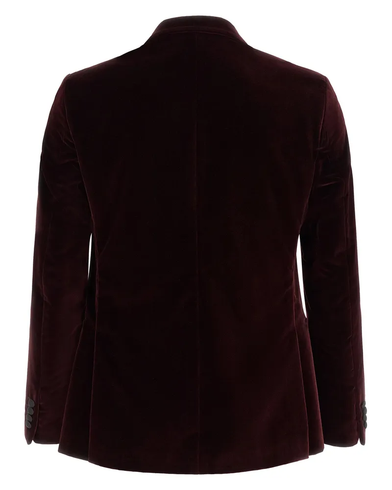 Pal Zileri Cotton Velvet with Satin Peak Lapels Blazer — Burgundy Burgundy