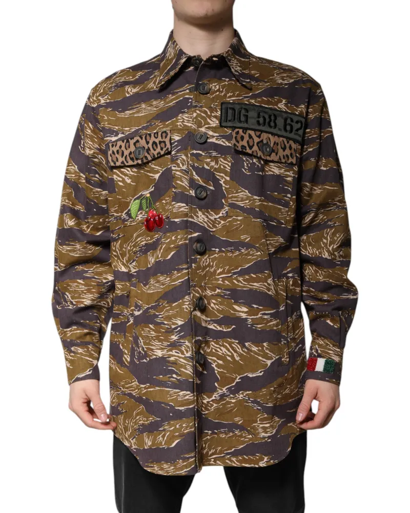 Dolce & Gabbana Men's Brown Leopard Cotton Collared Coat Jacket Clothing Brown