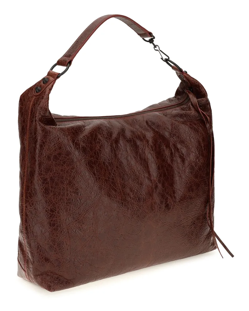 Balenciaga Women's Hobo Shoulder Bag Le City Berry Red Lambskin Brown