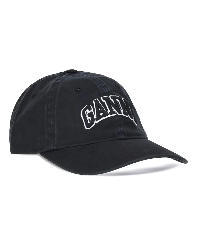 Ganni Women's Embroidered Logo Baseball Cap Black Cotton Hat Black