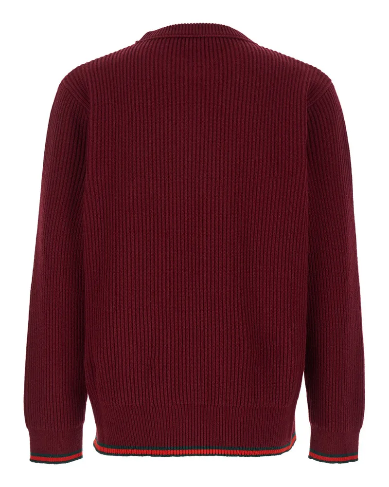 Gucci Web-Detailed Ribbed Knit Sweater — Bordeaux Bordeaux