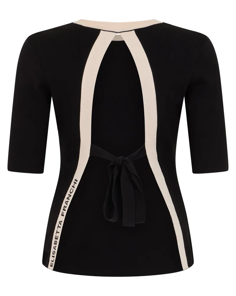Elisabetta Franchi Women's Top, Three-Quarter Sleeve, Black-Cream Viscose Tops Black/cream Black