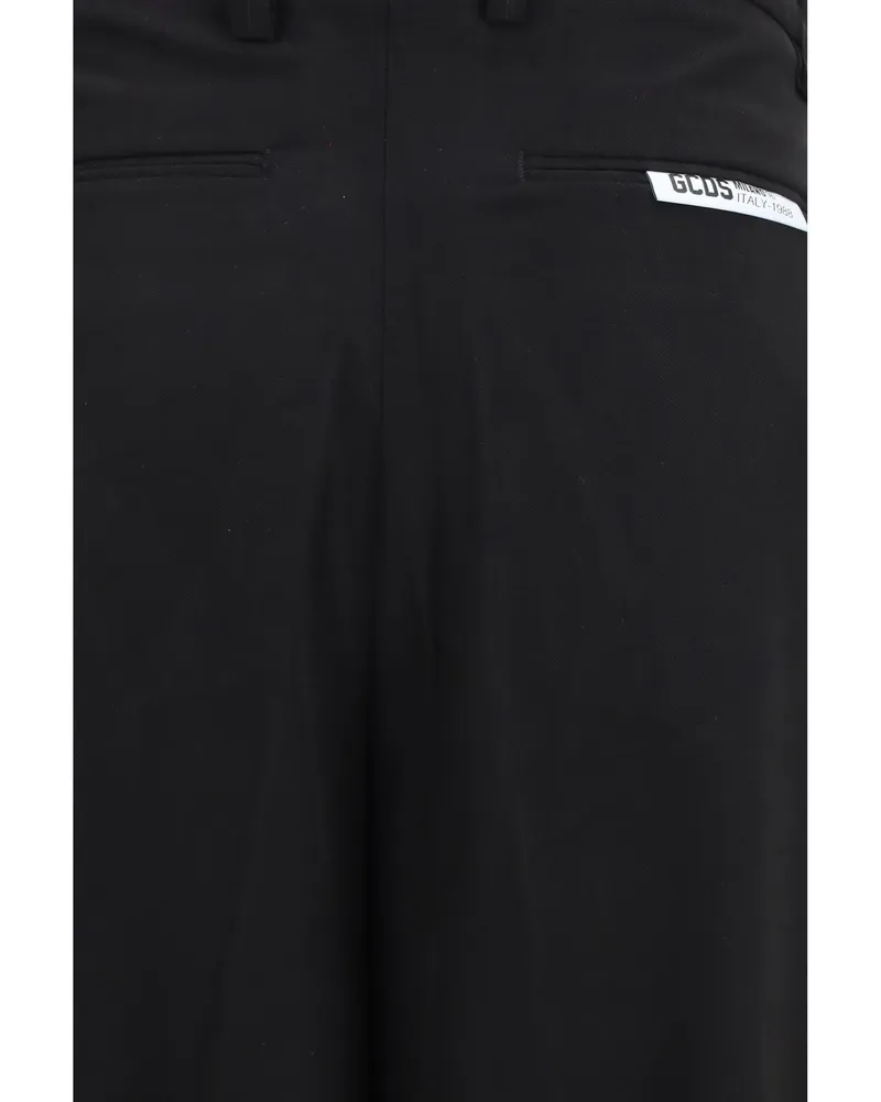 GCDS Women's Wide-Leg Tailored Pants Black Black-Black Viscose Trousers Black/black Black