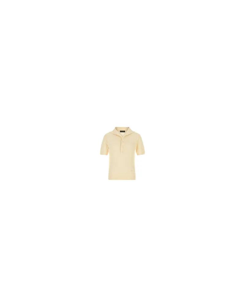 Dolce & Gabbana Men's Cream Cotton Blend Polo Shirt Beige Exterior: Nylon Beige