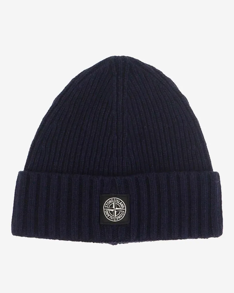 Stone Island Boys' Wool-Blend Logo Beanie Navy Hat Navy