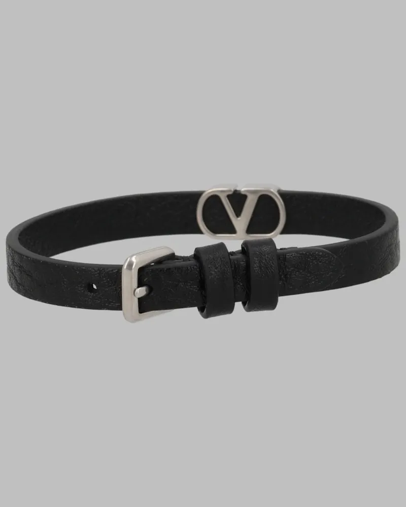 Valentino Garavani VLogo Signature Calf Leather Bracelet — Black Black