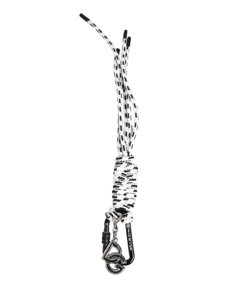 Dolce & Gabbana Men's Black White Polyester Tape String Dg Logo Keychain Keyring Pvc Accessory Multicolor