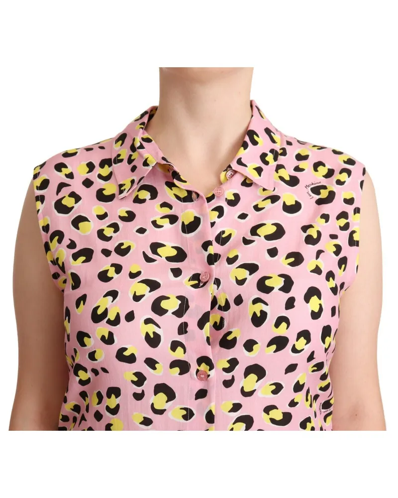 Moschino Women's Pink Leopard Print Sleeveless Collared Polo Top Cotton Pink