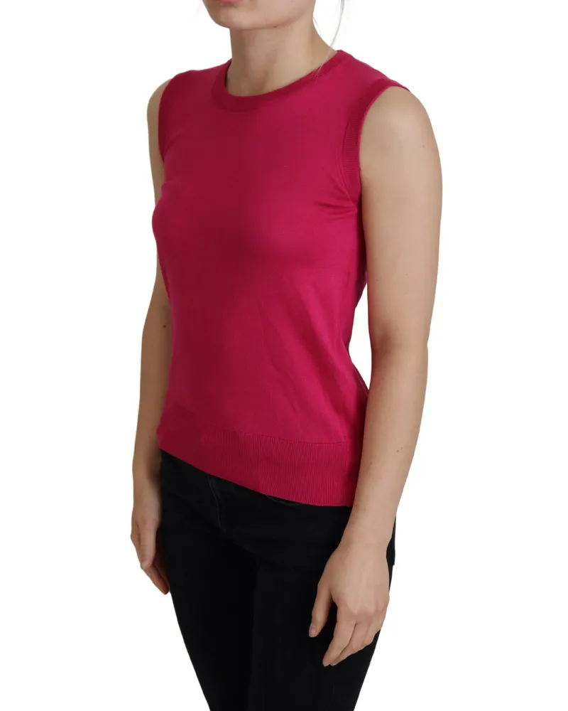 Dolce & Gabbana Women's Pink Silk Vest Pullover Crewneck Tank Top Pink