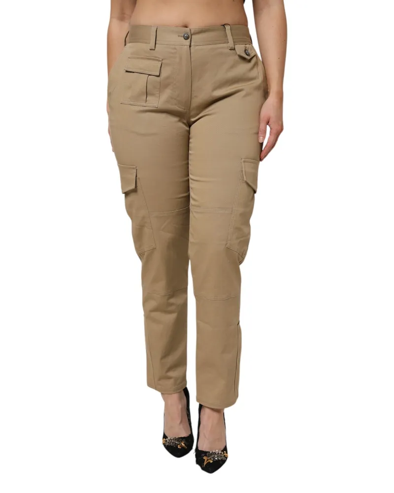 Dolce & Gabbana Women's Brown Cotton Cargo Tapered Pants Elastane Brown