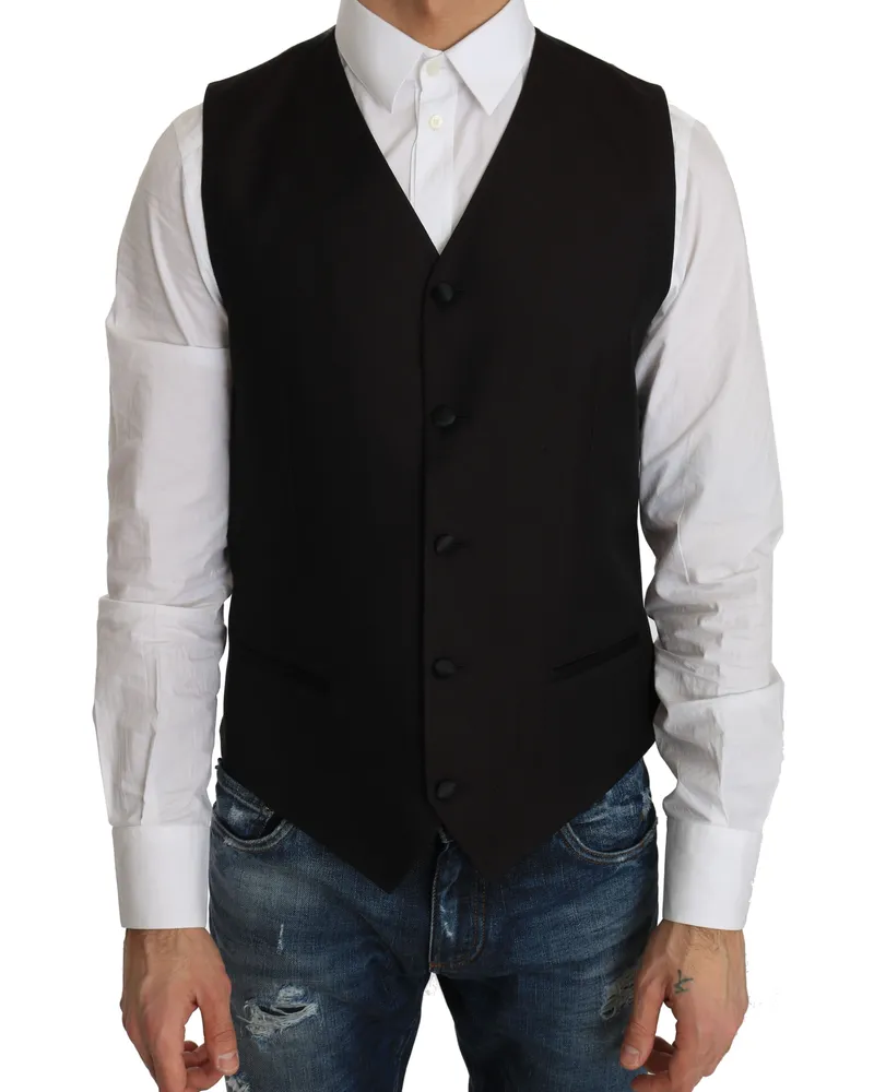 Dolce & Gabbana Men's Black Silk Dress Waistcoat Black