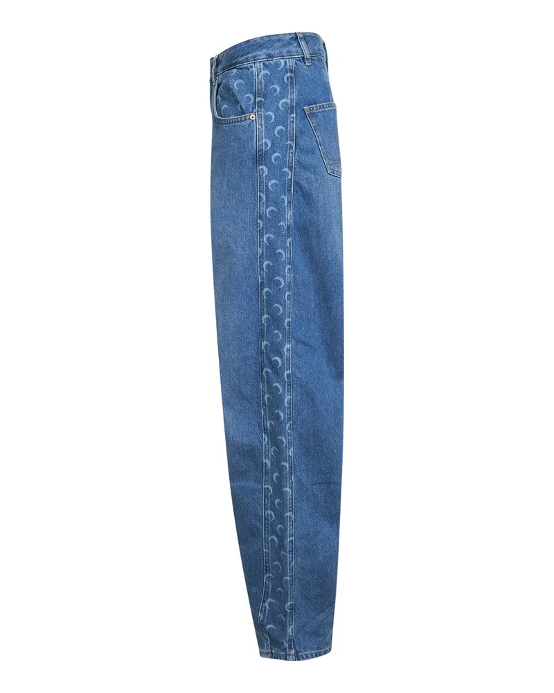 Marine Serre Women's Baggy Jeans Moon Laser Light Blue Cotton Blue