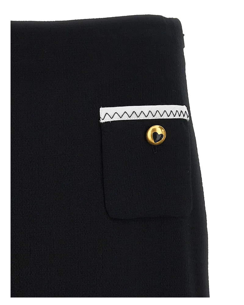 Moschino Viscose Wool Blend with Heart-Button Pockets Skirt — Black Black