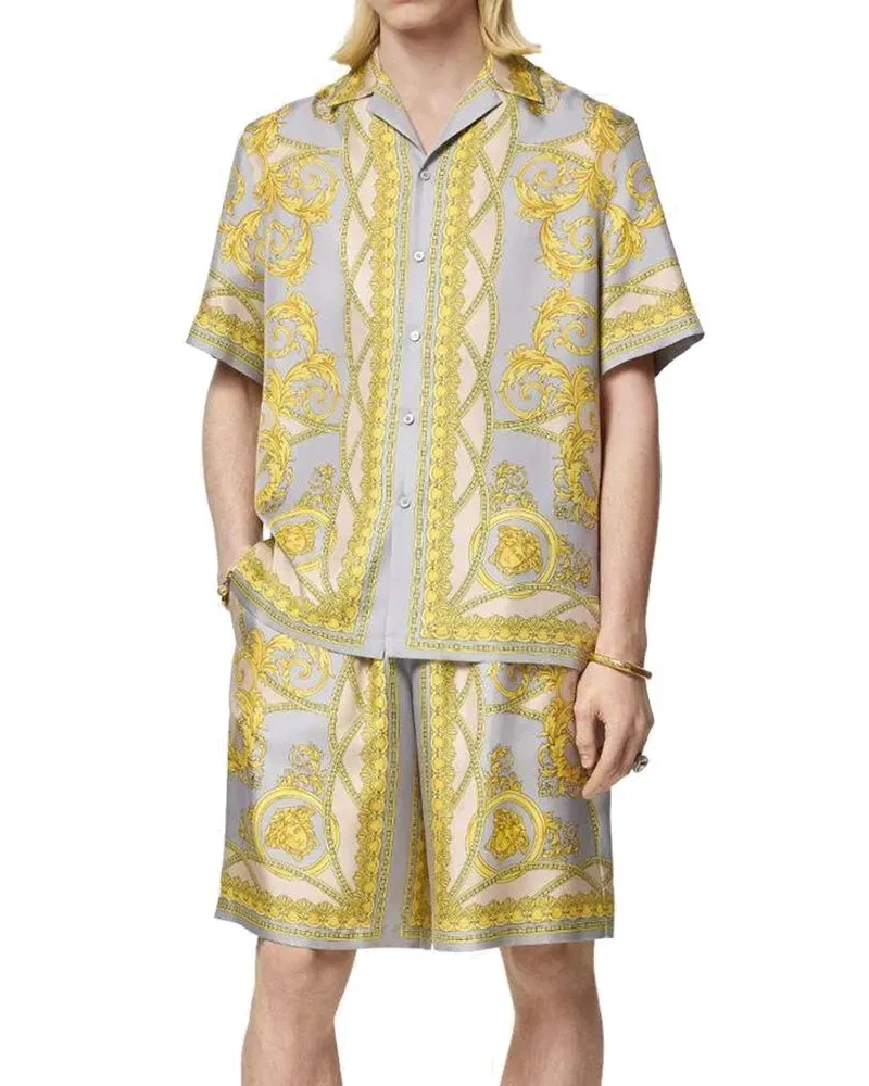 Versace Men's Gray Silk Bermuda Shorts Gray