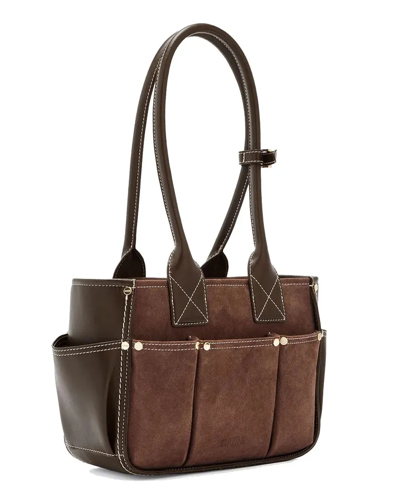 Ganni Women's Shoulder Bag Posy Small Chicory Coffee Leather Brown