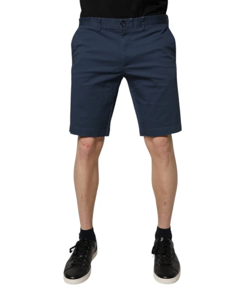 Dolce & Gabbana Blue Cotton Mid Waist Men Bermuda Shorts Elastane Navy