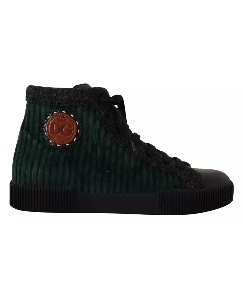 Dolce & Gabbana Green Corduroy High Tops Sneakers Mens Casual Shoes Black And Green