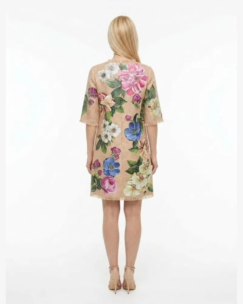 Dolce & Gabbana Floral-Print Cotton Dress — Beige Beige