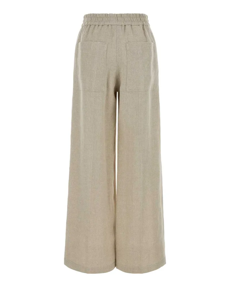 Brunello Cucinelli Women's Melange Beige Linen Blend Wide-Leg Pant C001 Exterior: Cotton Pantaloni Beige
