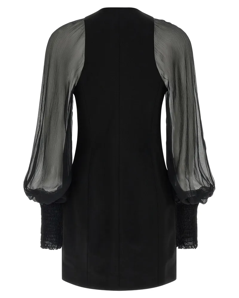 Balmain Gold Zip Semi-Transparent Muslin Dress — Black Black