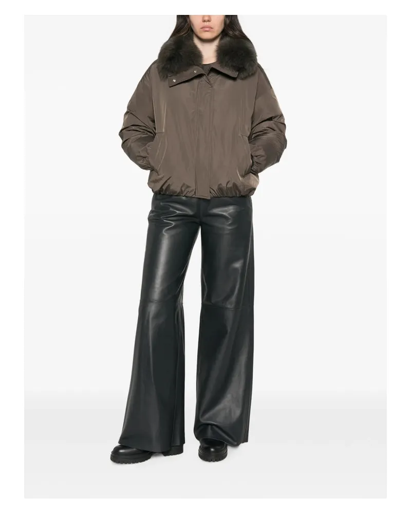 Yves Salomon Fur-Trimmed Down Jacket — Brown Brown