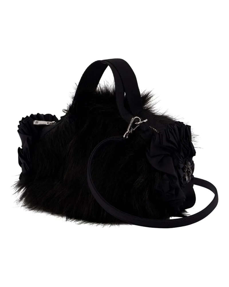 Simone Rocha Women's Mini Double Ribbon Purse -  Faux Fur Black Faux_fur Bags Handbags-Purses Black