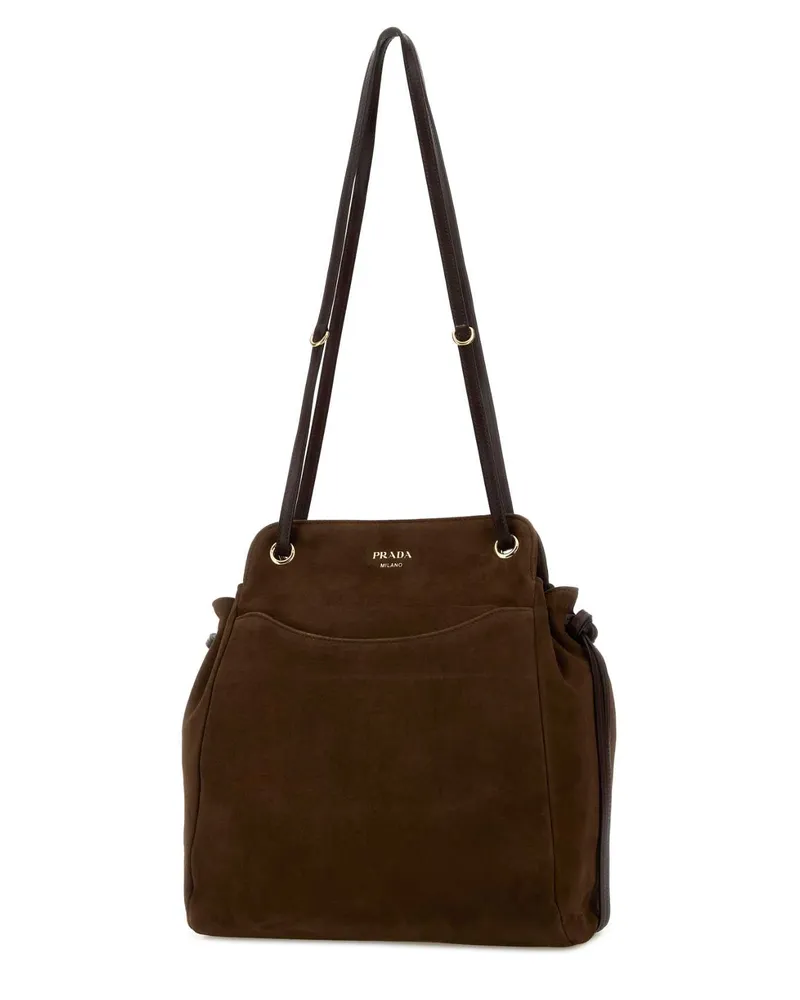 Prada Women's Brow Suede Medium  Carry Bucket Bag Cacao Borse A Mano Brown
