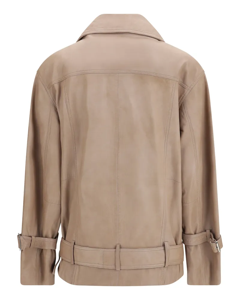 Pinko Women's Leather Biker Jacket Beige-Verde Capra Sheep 