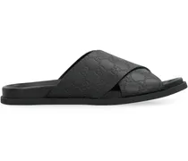 Logo-Embossed Calf Skin Slides — Black