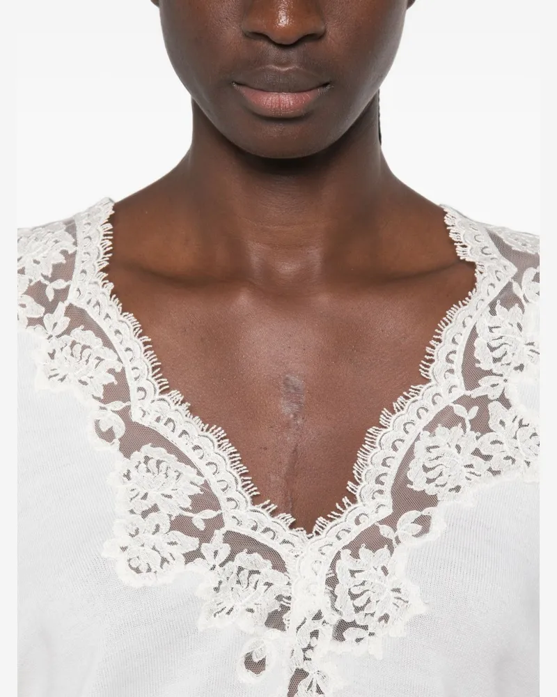 Ermanno Scervino Lace-Trim V-Neck Sweater — White White