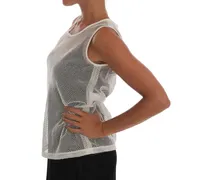 Women's White Net Tank Transparent Top Cotton