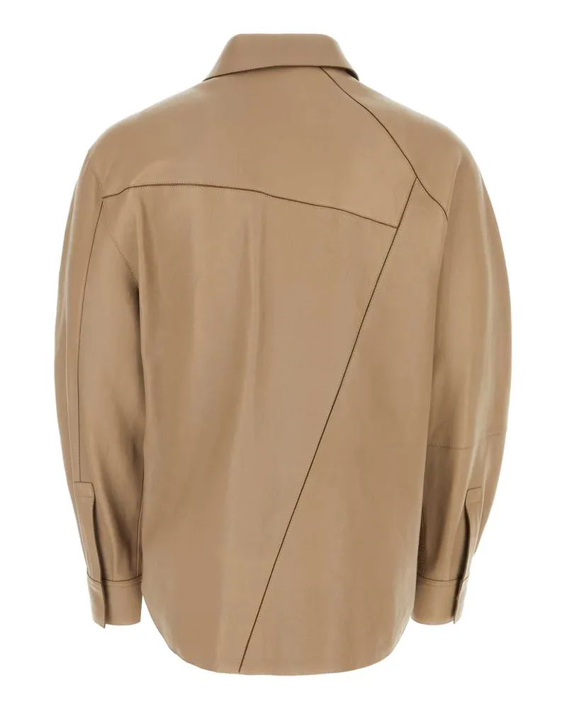 Loewe Men's Dove Grey Leather Shirt Brown Exterior: Lamb Camicie Beige