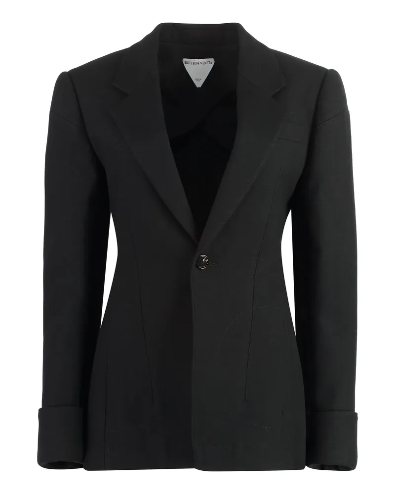 Bottega Veneta Cotton Blend Single-Breast Blazer — Black Black