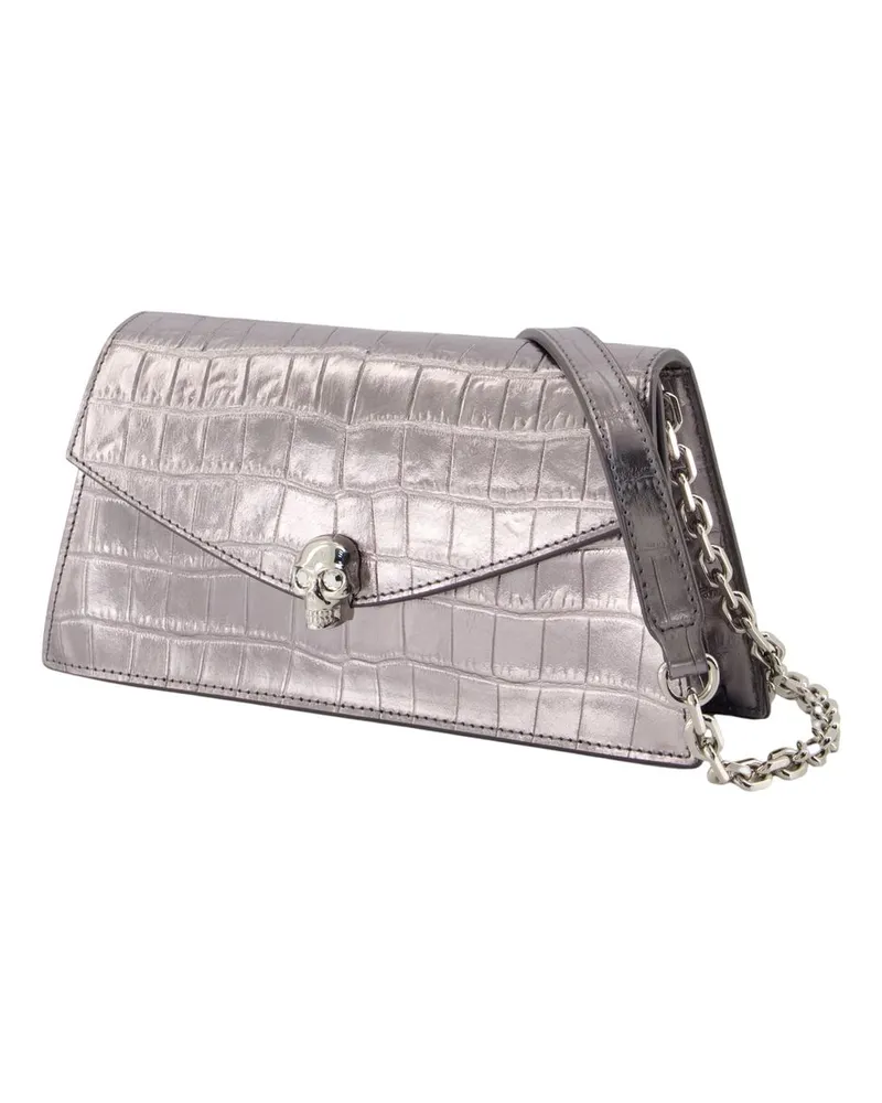 Alexander McQueen Skull Mini Calfskin Leather Clutch — Silver Silver