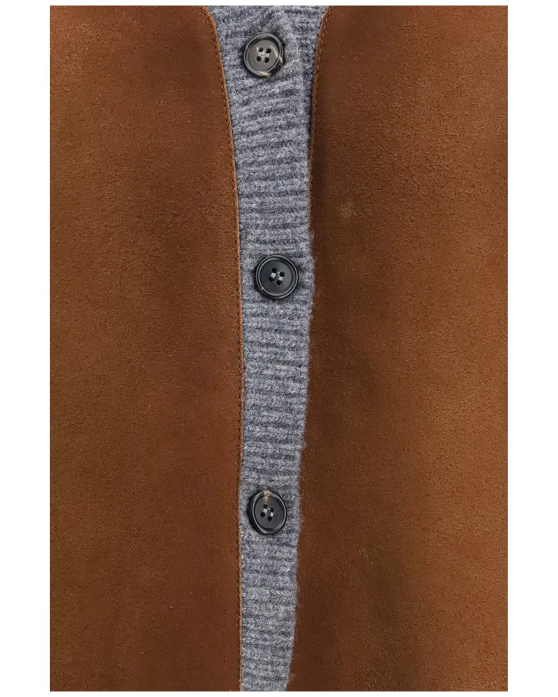 Prada Women's Cardigan Suede And Wool Slate Grey Fleece (ovis Aries) Sweater Gray