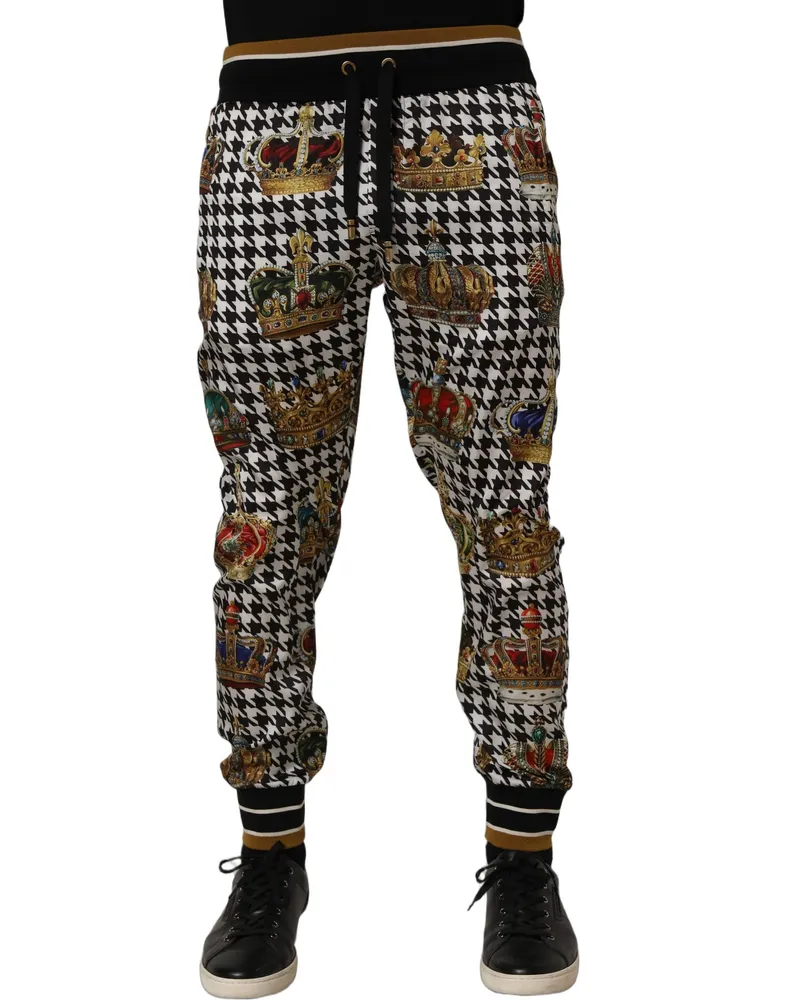 Dolce & Gabbana Multicolor Houndstooth Crown Men Sweatpants Pants Polyester Multicolor