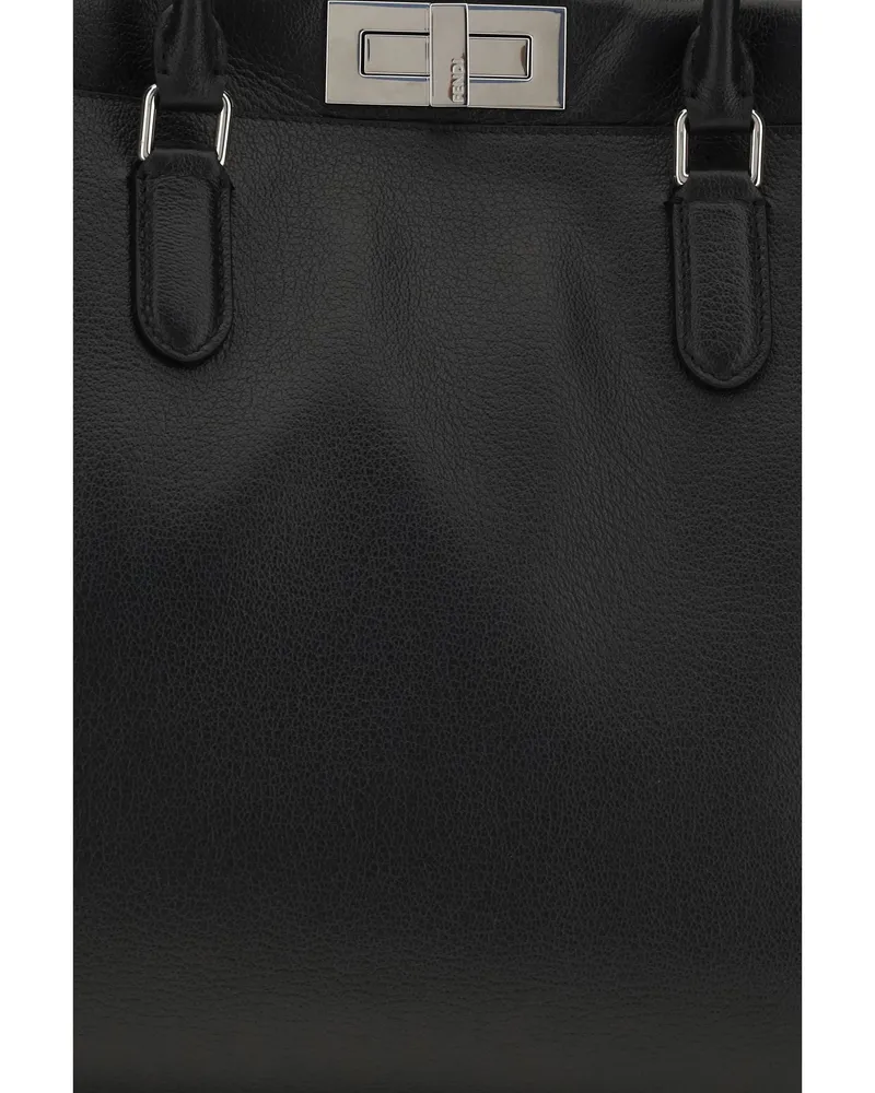 Fendi Peekaboo Calfskin Leather Top Handle Bag — Black Black