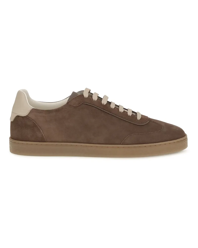 Brunello Cucinelli Men's Sneakers Suede Taupe-Ivory-Tan Trainers Taupe/ivory/tan Brown