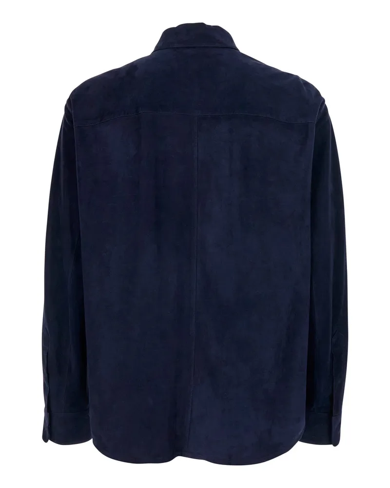 Giorgio Armani Men's Jacket Blue Suede Lamb Leather Coat Blue