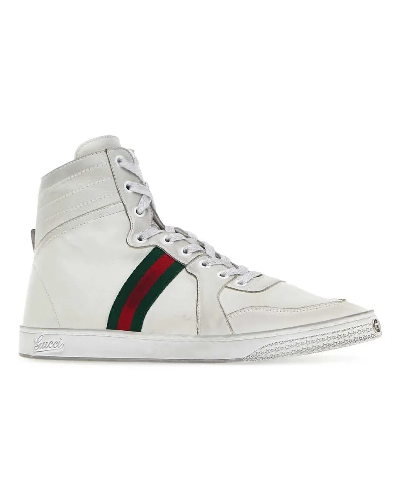 Gucci Men's White Leather Stretch Sneakers Whitewhitevrv White