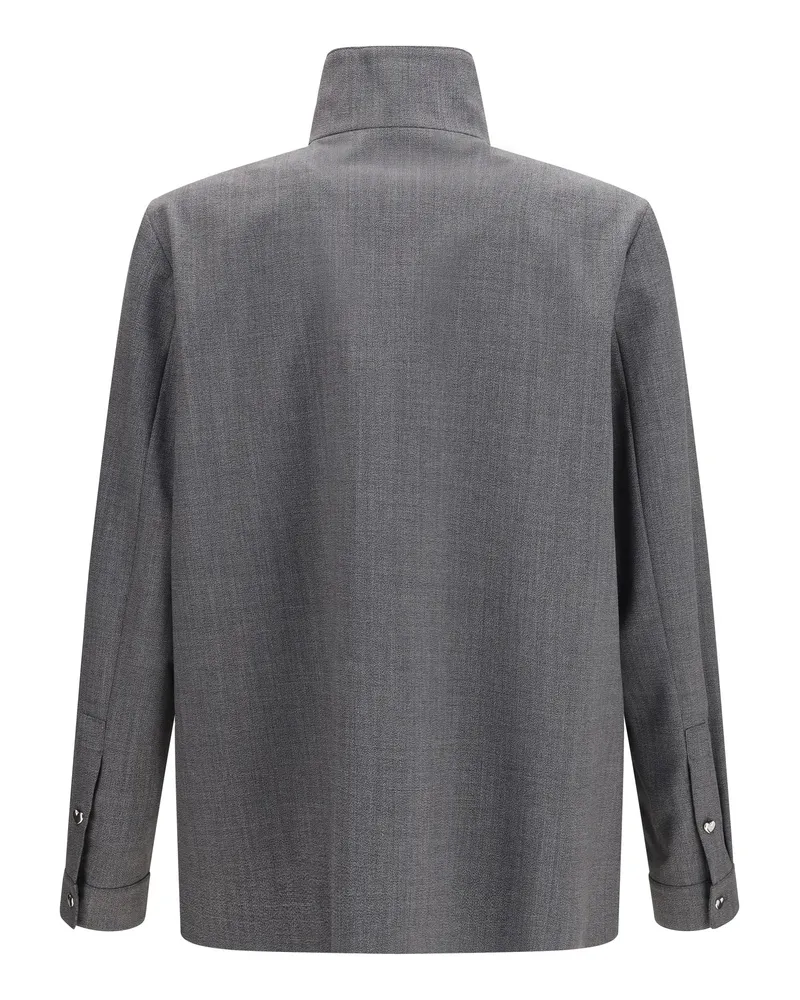 Valentino Garavani Men's Mouliné Wool Shirt Jacket Nero-Grigio Polyester; Ovis Aries Nero/grigio Gray